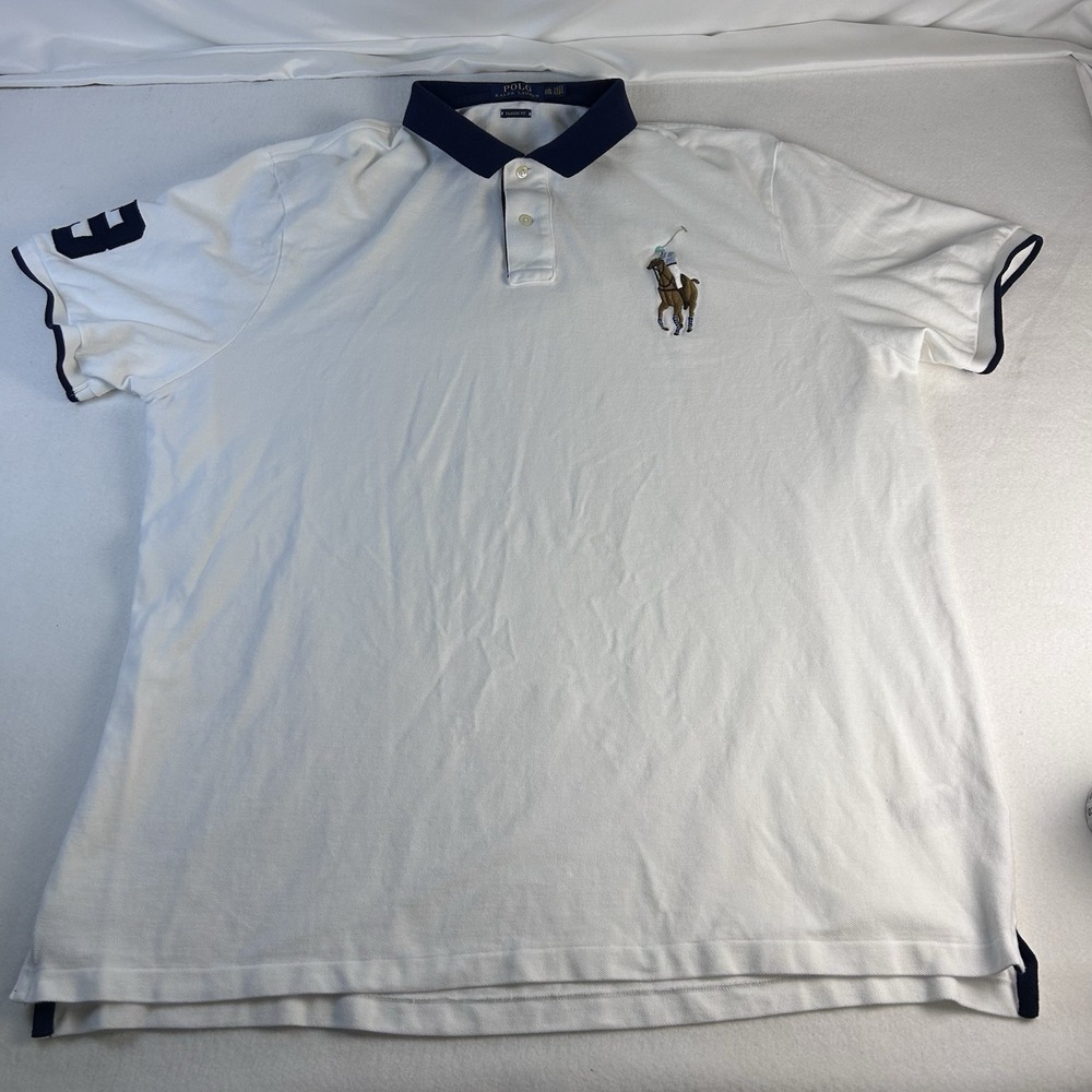 Polo by Ralph Lauren Collared Big Pony Polo Shirt Mens Size XXL TG White Navy